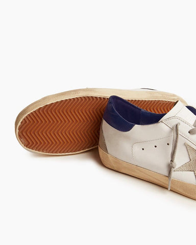 Women's White Nappa Leather Sneakers with Blue Heel Tab