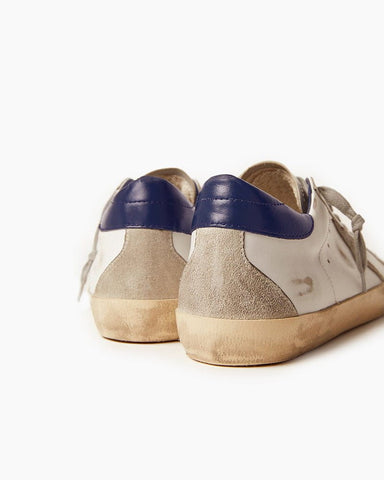 Women's White Nappa Leather Sneakers with Blue Heel Tab