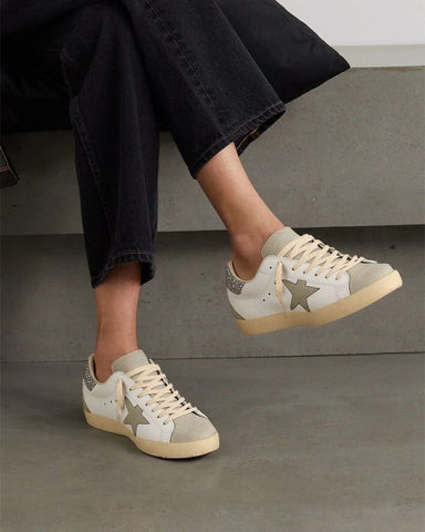(Clean Up) White Nappa Leather Gray Star Sneakers