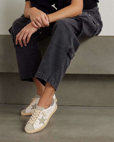 (Clean Up) White Nappa Leather Gray Star Sneakers