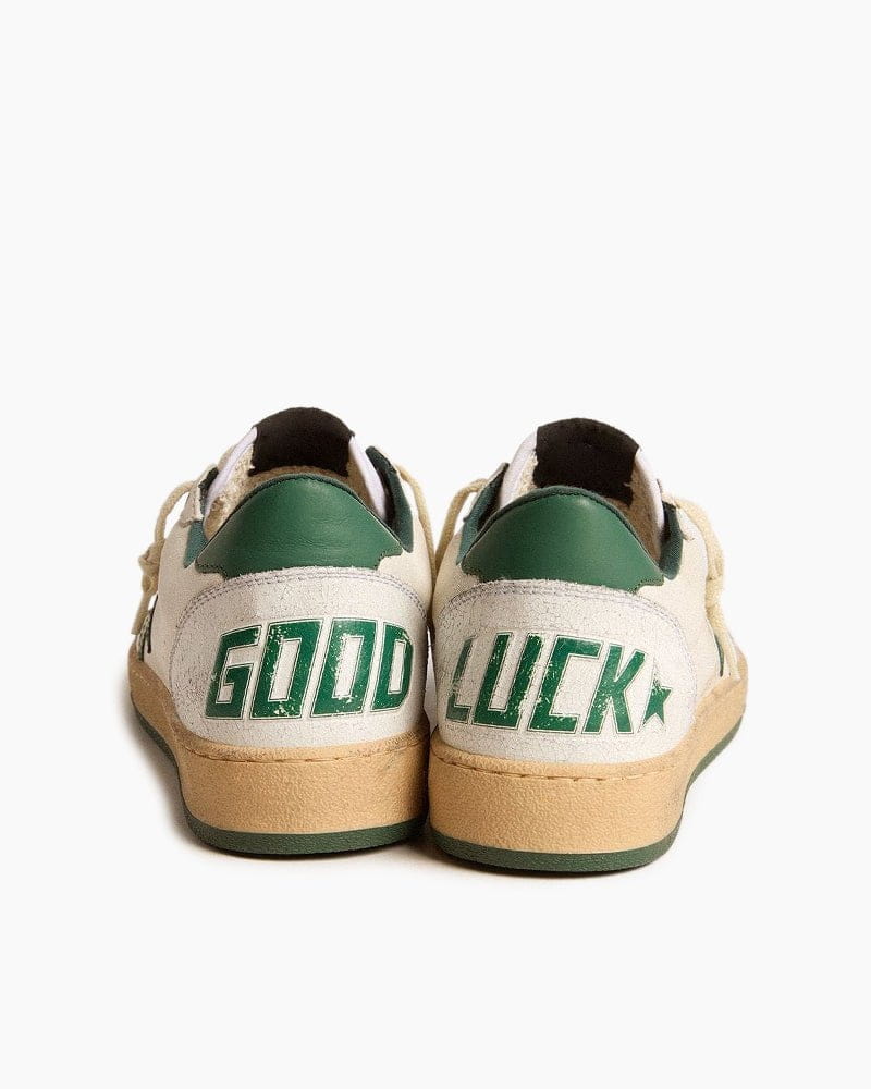 (Clean Up) White Nappa Leather Sneakers with Green Good Luck Star