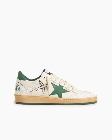 White Nappa Leather Sneakers with Green Leather Star and Heel Tab