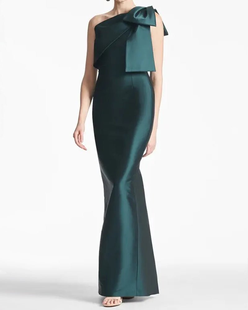 Bow One-Shoulder Gown Satin Trumpet Dress LarosaStyle Bow One-Shoulder Gown Satin Trumpet Dress LarosaStyle