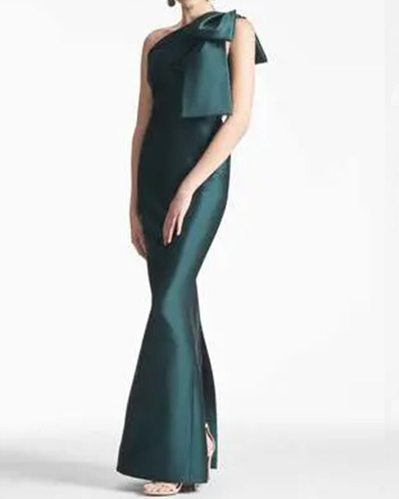 Bow One-Shoulder Gown Satin Trumpet Dress LarosaStyle Bow One-Shoulder Gown Satin Trumpet Dress LarosaStyle