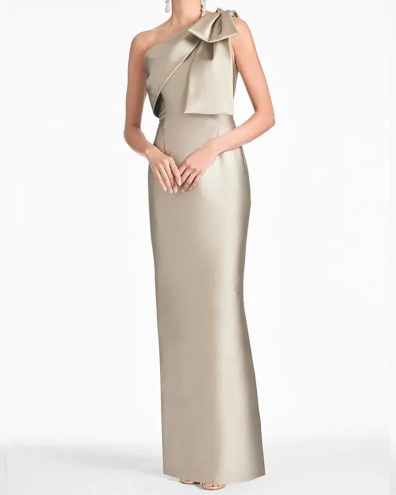 Bow One-Shoulder Gown Satin Trumpet Dress Green / 26W Bow One-Shoulder Gown Satin Trumpet Dress Green / 26W