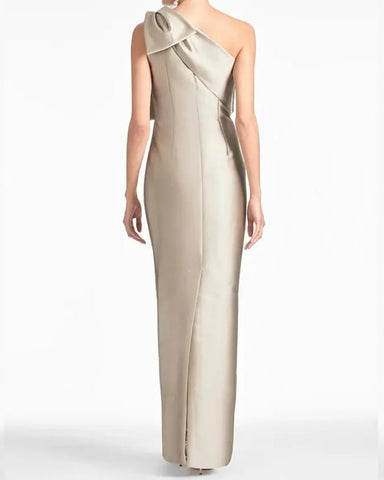 Bow One-Shoulder Gown Satin Trumpet Dress