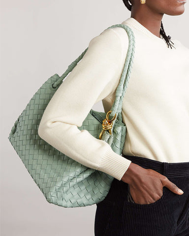 Woven Leather Tote Shoulder Bag