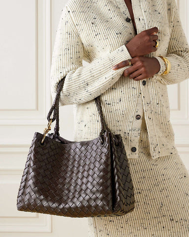 Woven Leather Tote Shoulder Bag