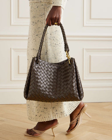 Woven Leather Tote Shoulder Bag