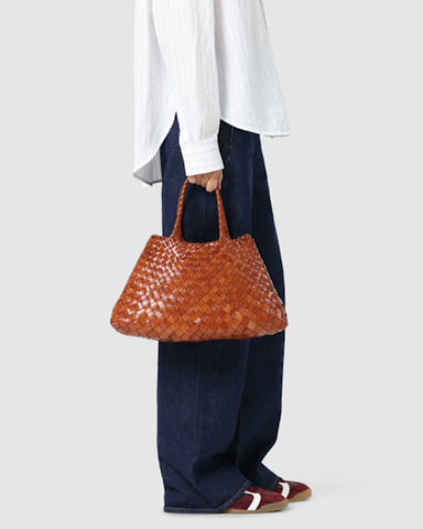 Large Brown Handbag Woven Leather Tote Bag