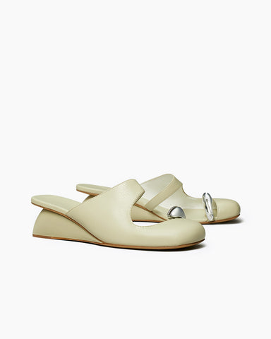 Cutout Vamp Leather Wedge Sculpted Heel Mules