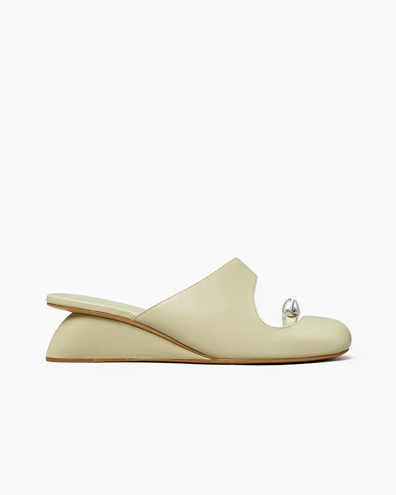 Cutout Vamp Leather Wedge Sculpted Heel Mules