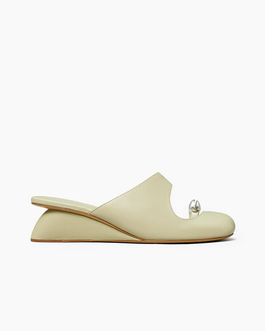 Cutout Vamp Leather Wedge Sculpted Heel Mules