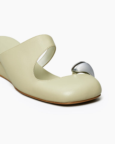 Cutout Vamp Leather Wedge Sculpted Heel Mules