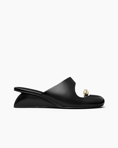 Cutout Vamp Leather Wedge Sculpted Heel Mules