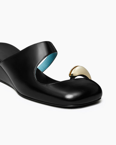 Cutout Vamp Leather Wedge Sculpted Heel Mules