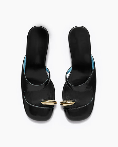 Cutout Vamp Leather Wedge Sculpted Heel Mules