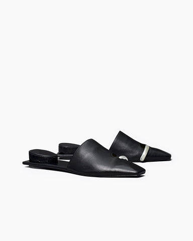 Pointed Toe Slip-On Flat Leather Sculpted Heel Mules