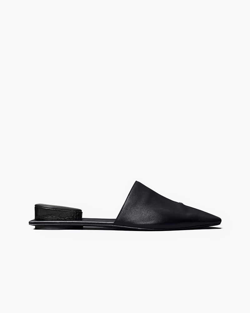Pointed Toe Slip-On Flat Leather Sculpted Heel Mules