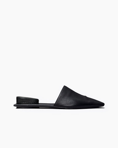 Pointed Toe Slip-On Flat Leather Sculpted Heel Mules