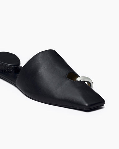 Pointed Toe Slip-On Flat Leather Sculpted Heel Mules