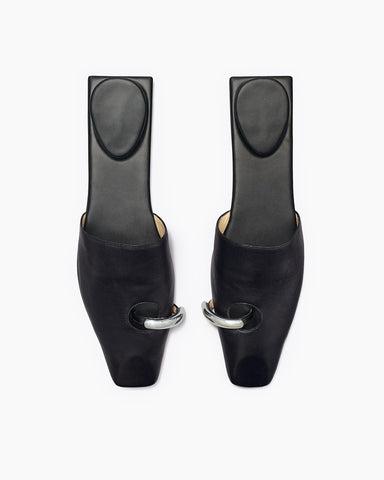 Pointed Toe Slip-On Flat Leather Sculpted Heel Mules