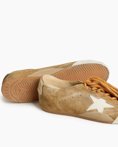 Tobacco Colored Suede Sneakers with White Star and Gold Heel Tab