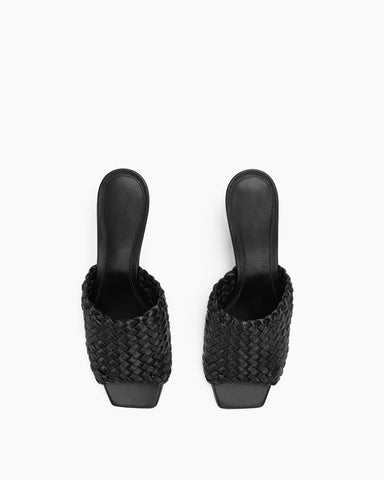 Gold Knot Heel Mules Woven Kitten Heel Pumps