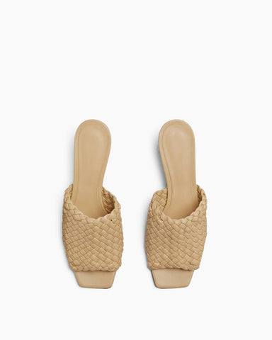 Gold Knot Heel Mules Woven Kitten Heel Pumps