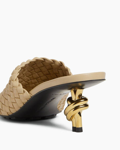 Gold Knot Heel Mules Woven Kitten Heel Pumps