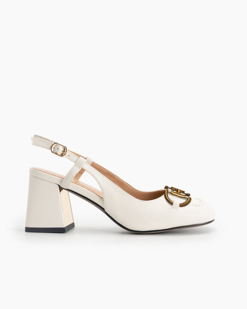 Classic Metal Buckle Thick Heel Slingback Loafers