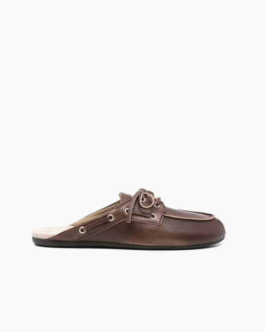 Women's Boat Shoes Brown Leather and Suede Mules