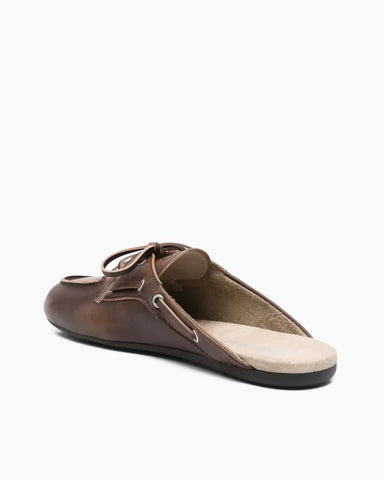 Women's Boat Shoes Brown Leather and Suede Mules