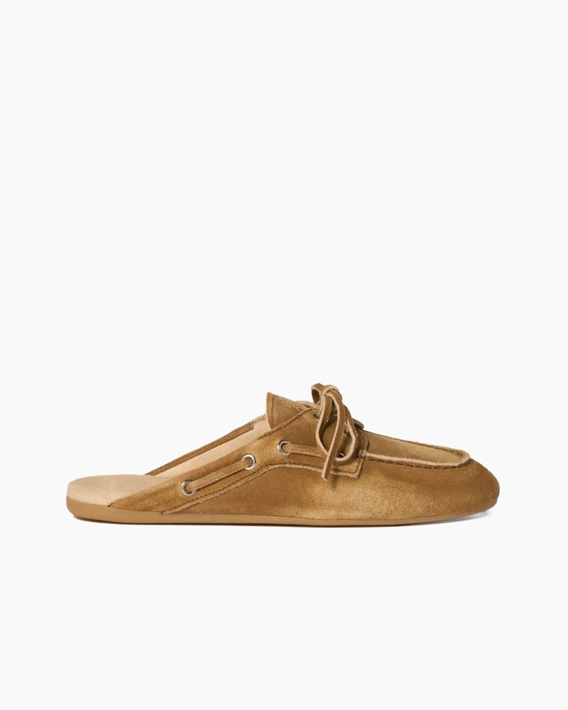 Women's Boat Shoes Brown Leather and Suede Mules