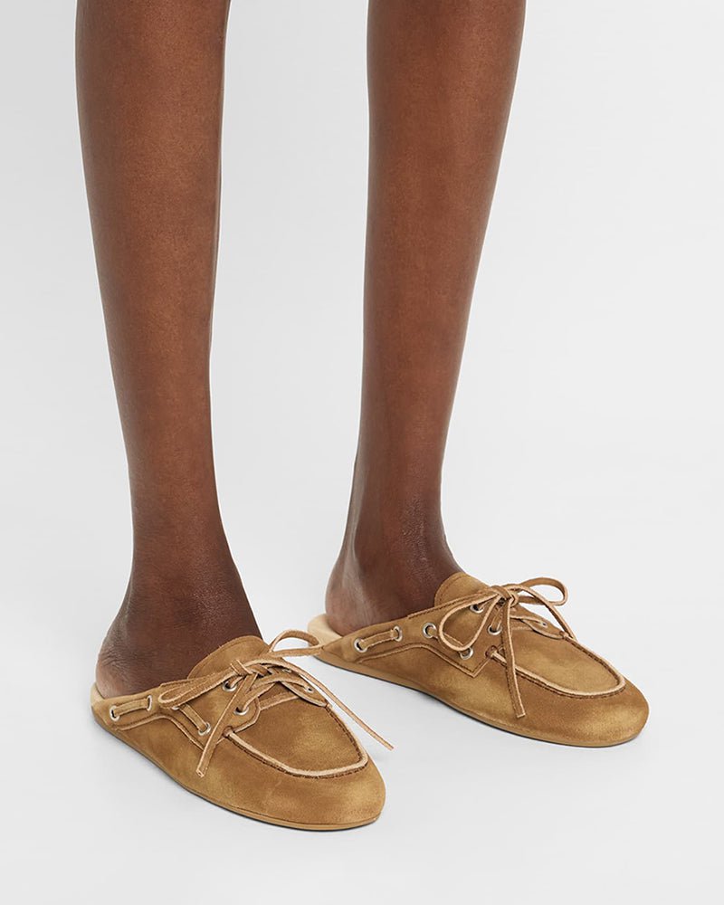 Women's Boat Shoes Brown Leather and Suede Mules