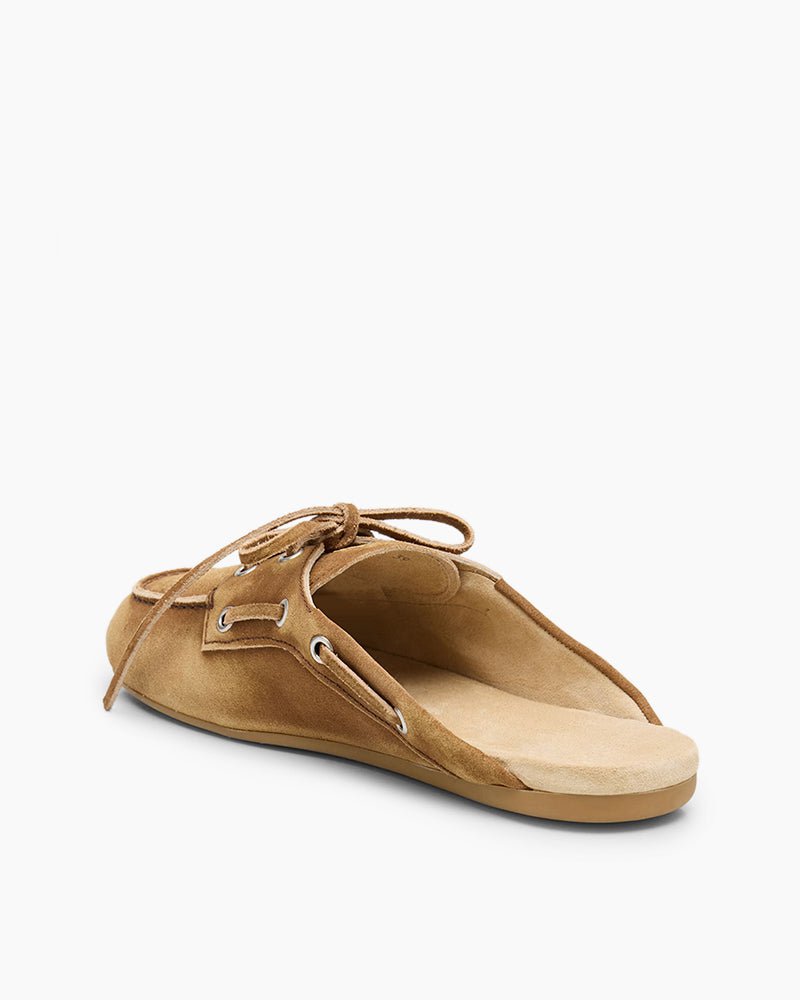 Women's Boat Shoes Brown Leather and Suede Mules