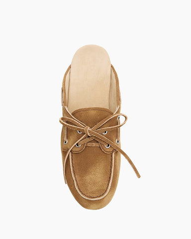 Women's Boat Shoes Brown Leather and Suede Mules
