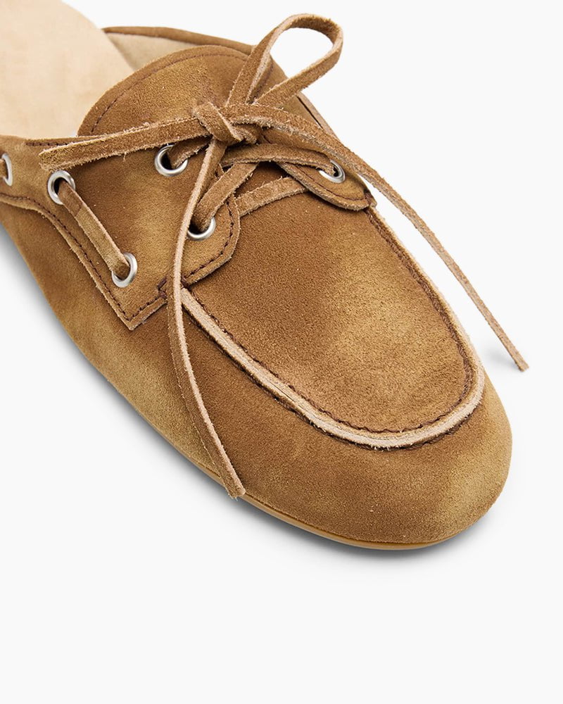 Women's Boat Shoes Brown Leather and Suede Mules