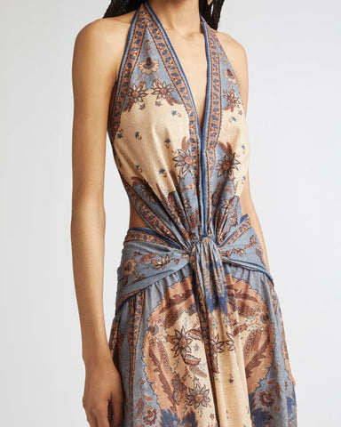 Paisley Floral Bohemian Halter Neck Maxi Dress