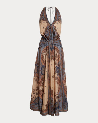 Paisley Floral Bohemian Halter Neck Maxi Dress