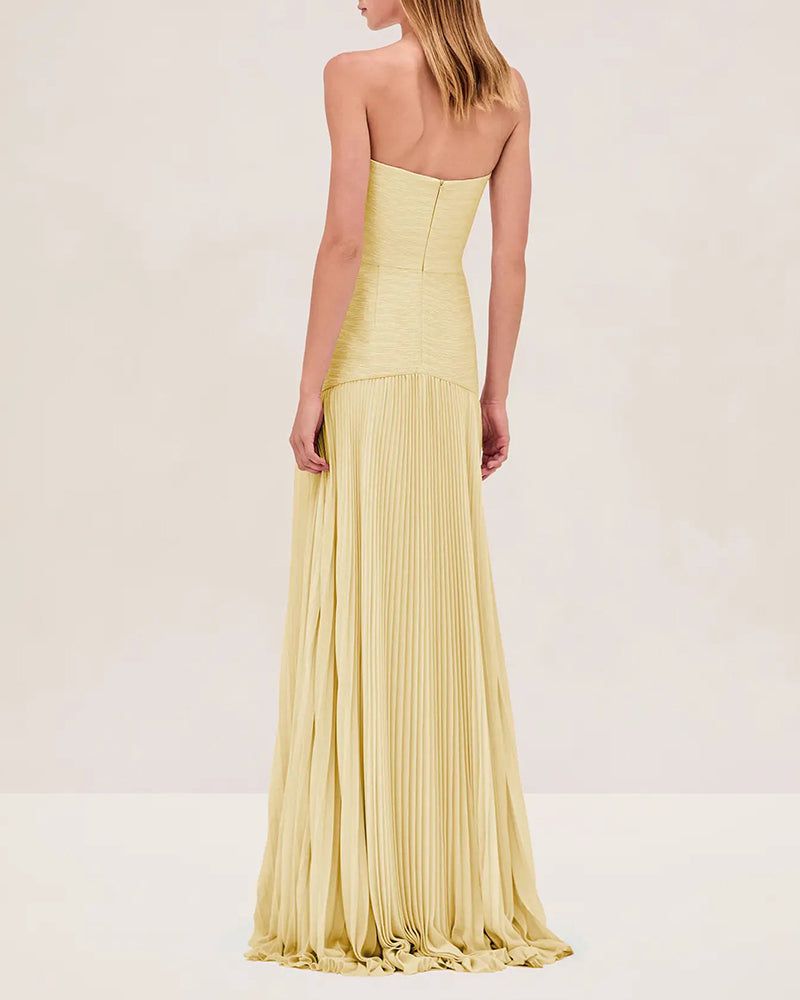 Pleated Strapless Maxi Elegant Dress Blue / XL Pleated Strapless Maxi Elegant Dress Blue / XL