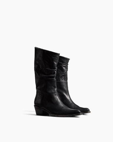 Mid-Calf Ruched Burnished Leather Clive Boots