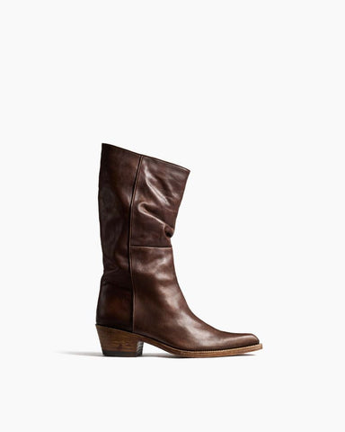 Mid-Calf Ruched Burnished Leather Clive Boots