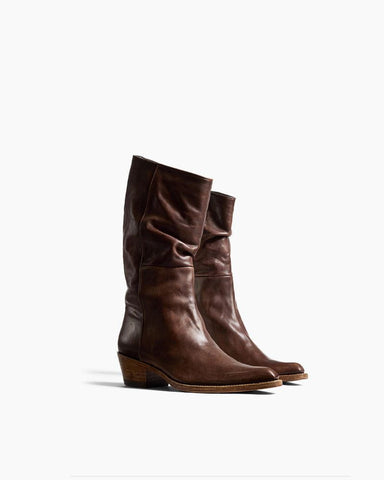 Mid-Calf Ruched Burnished Leather Clive Boots