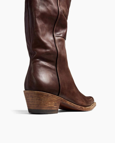 Mid-Calf Ruched Burnished Leather Clive Boots