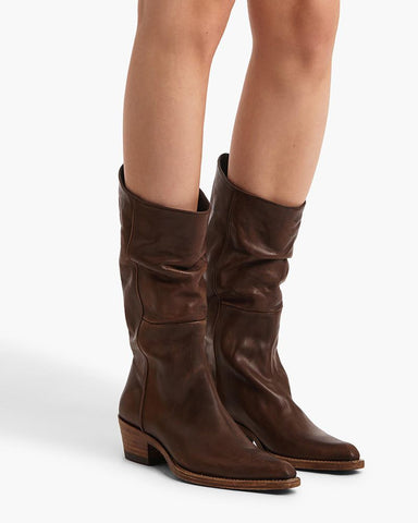 Mid-Calf Ruched Burnished Leather Clive Boots
