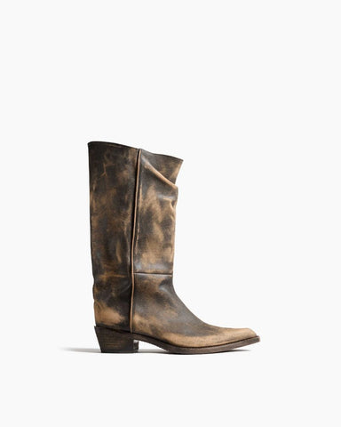 Mid-Calf Ruched Burnished Leather Clive Boots