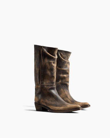 Mid-Calf Ruched Burnished Leather Clive Boots