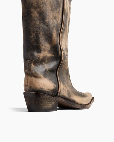 Mid-Calf Ruched Burnished Leather Clive Boots