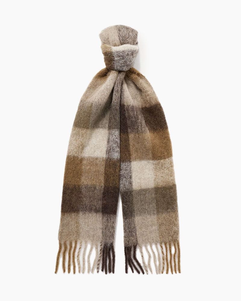 Fringed Checked Knitted Wool Scarf